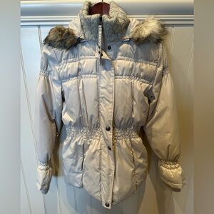 BUFFALO OUTERWEAR Ladies Women’s Size Small Cream Brown Faux Fur Jacket